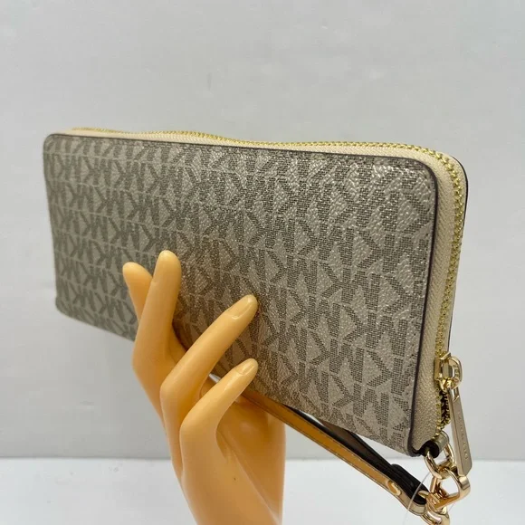 MICHAEL KORS Jet Set Large Metallic Signature Logo Continental Wallet Wristlet - Picture 9 of 16